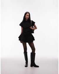 ASOS - Cord Short Sleeve Mini Dress With Ruching Tie Waist Detail - Lyst