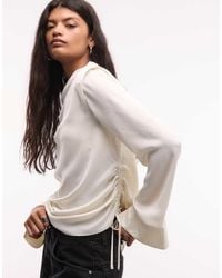 AllSaints - Leslie Long Sleeve Ruched Mock Neck Check Top - Lyst
