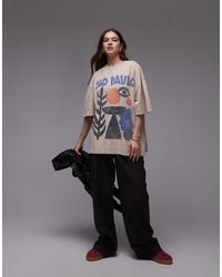 TOPSHOP - Camiseta Extragrande Con Estampado Gráfico "Sao Paulo" De -Beis Neutro - Lyst