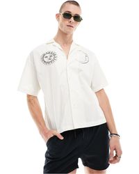 ADPT - Oversized Revere Collar Shirt With Sun And Moon Placement Print - Lyst