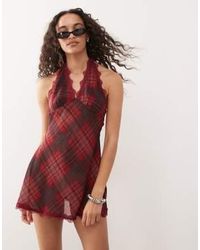 Lioness - Stars Align Chiffon Lace Trim Mini Dress - Lyst