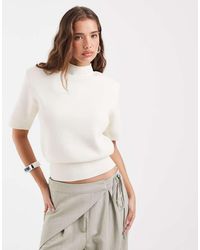 ASOS - High Neck Shoulder Pad Waisted T-shirt - Lyst