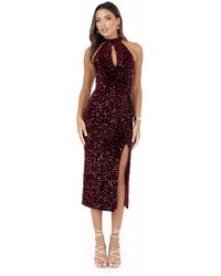 Maya - Embellished Velvet Halter Neck Midi Dress - Lyst