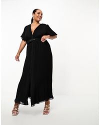 ASOS - Asos Design Curve Pleated Flutter Sleeve Midi Dress With Belt Detail - Lyst