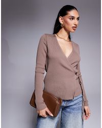 ASOS - – gerippte wickel-strickjacke - Lyst