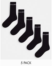 Jack & Jones - Confezione da 5 paia di calzini neri sportivi con logo - Lyst