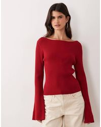 Miss Selfridge - Rib Knit Slash Neck Flare Sleeve Top - Lyst