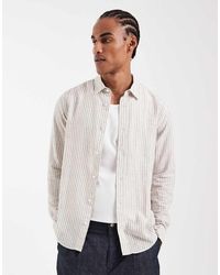 Only & Sons - Camisa A Rayas Beis De Manga Larga De Mezcla De Lino De -Neutro - Lyst