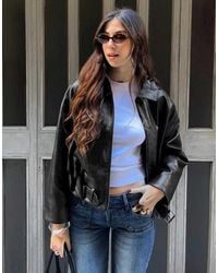 Bershka - Belted Faux Leather Jacket - Lyst