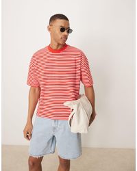 ASOS - T-Shirt Squadrata Oversize Pesante Da 220 Gsm A Righe Bianche E Rosse - Lyst