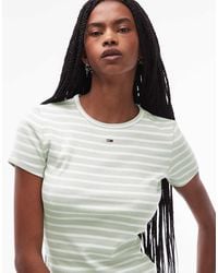 Tommy Hilfiger - Camiseta Acanalada A Rayas De Manga Corta Y Corte Slim Con Logo De - Lyst
