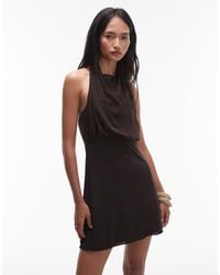 Mango - Vestido Corto Marrón Con Corpiño Fruncido Y Cuello Halter Superpuesto De Chifón De X Supriya Lele - Lyst