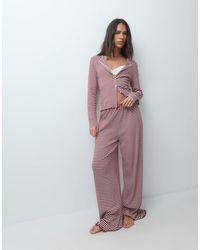 ASOS - Stripe Pointelle Pyjama Wide Leg Pants - Lyst