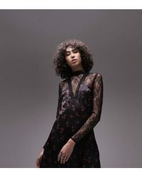 TOPSHOP - Tall Lace And Print Mix Mini Dress - Lyst
