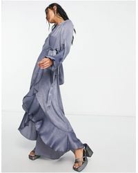 Flounce London - Satin Long Sleeve Wrap Midi Dress - Lyst