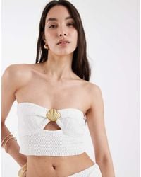 4th & Reckless - Cotton Rich Knitted Bandeau Cutout Front Shell Hardware Beach Cropped Top Co-Ord - Lyst