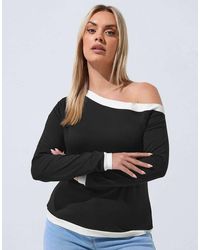 Yours Clothing - Contrast Off Shoulder Top - Lyst