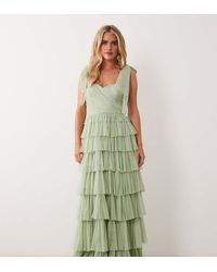 LACE & BEADS - Bridesmaid Bow Shoulder Tulle Maxi Dress - Lyst