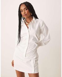 ASOS - Mini Overhemdjurk Van Katoen Met Gerimpelde Taille En Uitlopende Mouwen - Lyst