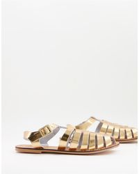 ASOS - Zapatos color dorado metalizado planos estilo cangrejeras - Lyst