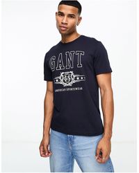 GANT - T-shirt con stampa dello stemma del logo - Lyst