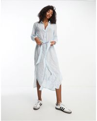 Monki - Long Sleeve Crinkle Midi Shirt Dress - Lyst