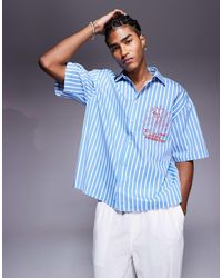 ASOS - Boxy Oversized Stripe Shirt With Chest Embroidery - Lyst