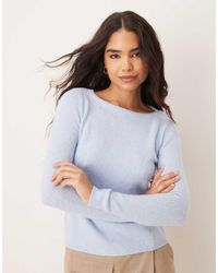 Mango - Jersey Azul Pálido Con Cuello Barco De Punto Ligero De - Lyst