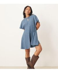 ASOS - Asos Design Petite Cord T-shirt Mini Dress With Stitching Detail - Lyst