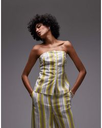 TOPSHOP - Top A Rayas Amarillas Con Escote Palabra De Honor De Lino De (Parte De Un Conjunto) - Lyst