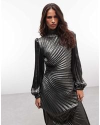 AllSaints - Milena Long Sleeve Mock Neck Gathe Pleated Midi Dress - Lyst