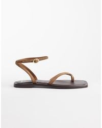 Mango - 100% Suede Leather Strappy Flat Sandals - Lyst