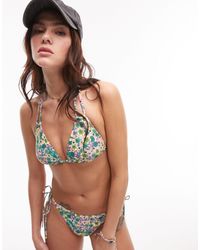 TOPSHOP - Mix And Match Ditsy Double Strap Triangle Bikini Top - Lyst