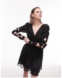 TOPSHOP - Shirred Elasticated Arm Detail V Neck Mini Tea Dress - Lyst