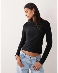 ASOS - Slinky Long Sleeve Top With Ruched Boat Neck - Lyst