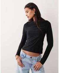ASOS - Top Van Gladde Stof Met Lange Mouwen En Gerimpelde Boothals - Lyst