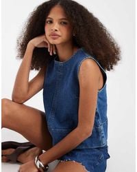 Pieces - Sleeveless Denim Top - Lyst