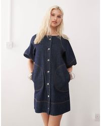Collusion - Robe chemise en jean avec manches bouffantes - brut délavé - Lyst
