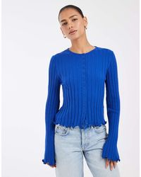 ASOS - Wide Rib Knit Frill Cuff And Hem Cardigan - Lyst