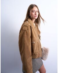 TOPSHOP - – kurz geschnittene bomberjacke aus wildlederimitat - Lyst
