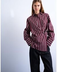 TOPSHOP - Asymmetric Placket Waisted Long Sleeve Cinched Shirt - Lyst