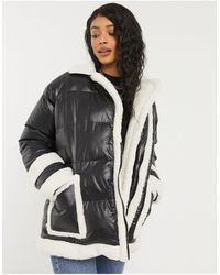 Threadbare jiggy Cozy Borg Padded Coat - Black