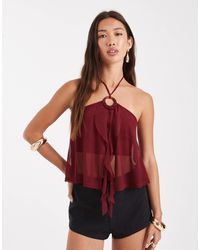 Miss Selfridge - O Ring Ruffle Split Front Top - Lyst