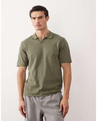 Jack & Jones - Polo Verde Caqui Con Cuello Abierto De Punto De - Lyst