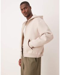 ASOS - Sudadera Gris De Corte Cuadrado Extragrande Con Capucha Y Cremallera De Tejido Grueso Efecto Neopreno De -Neutro - Lyst