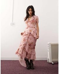 Reclaimed (vintage) - Boho Flounce Maxi Tea Dress - Lyst