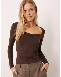 ASOS - Wide Sweetheart Neckline Long Sleeve Top - Lyst