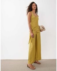 ASOS - Satin Crinkle Jumpsuit With Scarf Waist Detail - Lyst