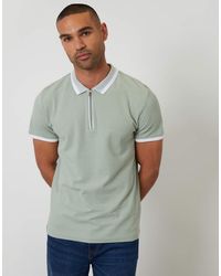 Threadbare - Cotton Tipping Collar Quarter Zip Pique Polo Shirt - Lyst