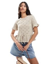 Miss Selfridge - Knitted Tie Waist Peplum Short Sleeve Cardigan - Lyst